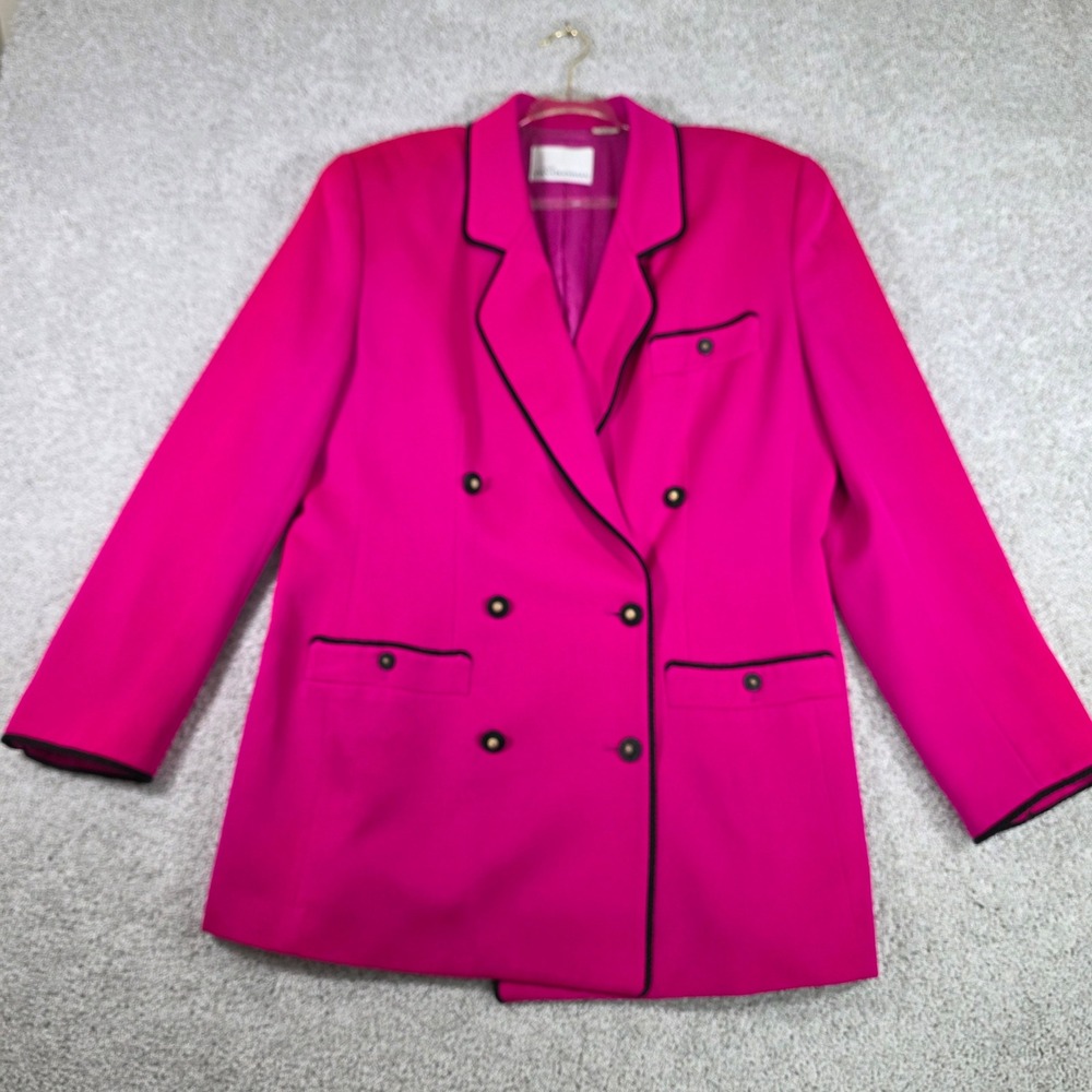 Vintage Dana Buchman Blazer 12 Womens Pink 100% Wool Double Breasted Jacket